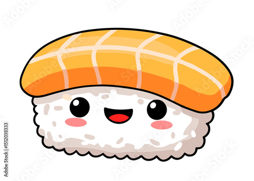 Vector illustration of a cute sushi roll character with a smiling face and vibrant colors