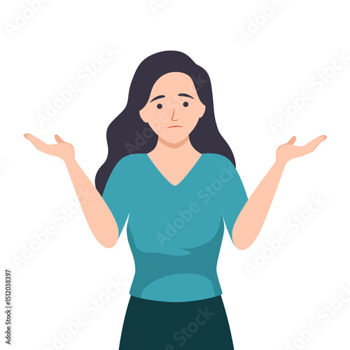 Oops. Sorry. I don't know. Portrait of confused young businessman shrugging shoulders, shows helpless question gesture, spread his hands, he does not know what to do, concept illustration in cartoon.