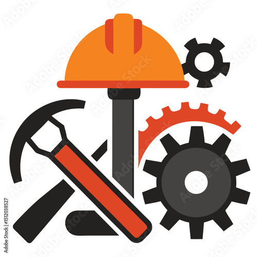 Industrial tools and safety gear graphic design.