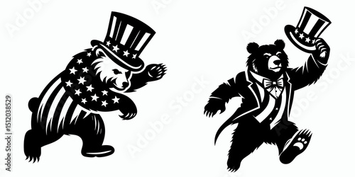 Bear1. 4th of July Independence Day American Flag Patriotism Usa America Clipart Vector Illustration. Giant carnivore wildlife forest denizen fierce fauna wild grizzly inhabitant.