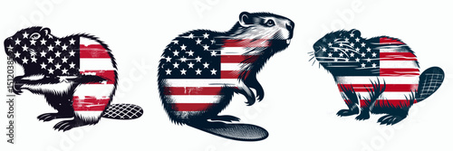 Beaver. 4th of July Independence Day American Flag Patriotism Usa America Clipart Vector Illustration. Industrious rodent ecological engineer dam builder vital ecosystem architect.