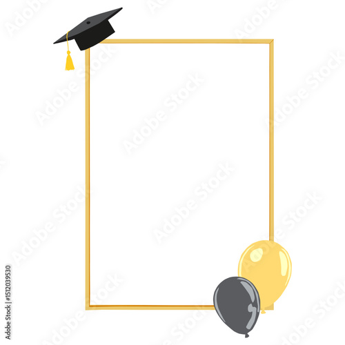 Vector illustration of a graduation frame with a mortarboard and balloons.
