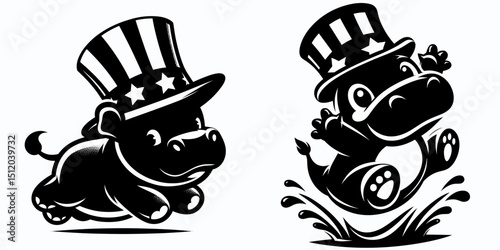 baby hippo. 4th of July Independence Day American Flag Patriotism Usa America Clipart Vector Illustration. Newborn behemoth calf observe juvenile amazing infant pachyderm at habitat.
