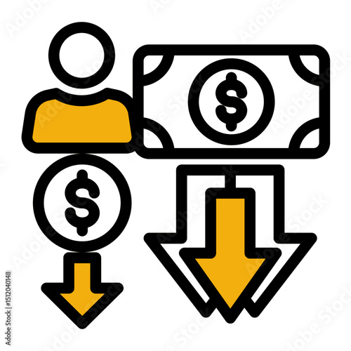 Depreciation Decline Icon - Finance Risk & Devaluation Symbol (Color Lineal Style)
