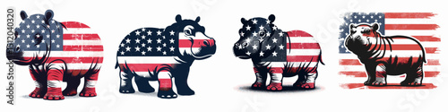 baby hippo. 4th of July Independence Day American Flag Patriotism Usa America Clipart Vector Illustration. Newborn river horse calf viewing little hippopotamus cub at wildlife kingdom.