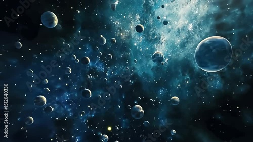 Wallpaper Mural Cosmic scene featuring numerous planets floating in a vast galaxy filled with stars and nebulae, showcasing the beauty and mystery of outer space exploration and astronomy. Generative 4k video. Torontodigital.ca