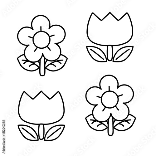 Black and white flower illustration for coloring book 