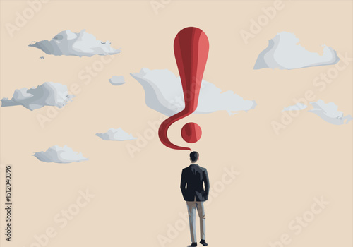 Businessman with Exclamation Mark — businessman, exclamation, thinking man, business alert, problem solving, idea concept