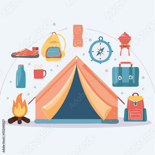 Minimalist Camping Gear Set – Vector Flat Outdoor Essentials