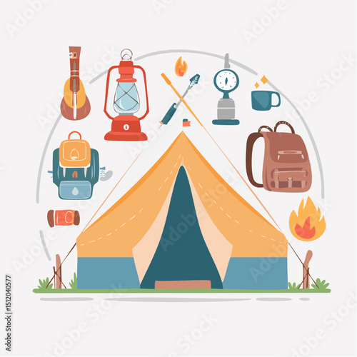 Minimalist Camping Gear Set – Vector Flat Outdoor Essentials