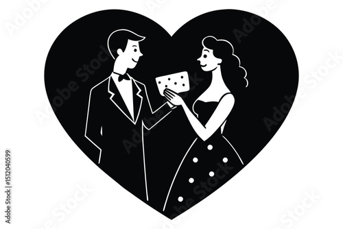 Romantic couple celebrating cheese day with illustrations