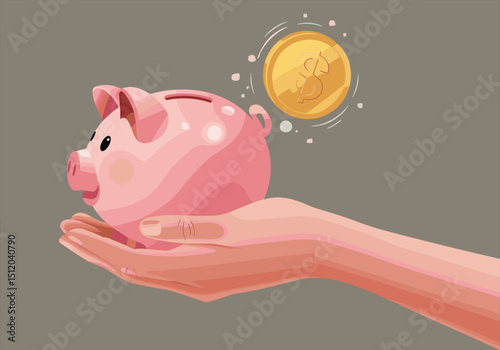 Piggy Bank Money Saving — piggy, money, coin bank, savings plan, hand holding piggy, financial growth idea