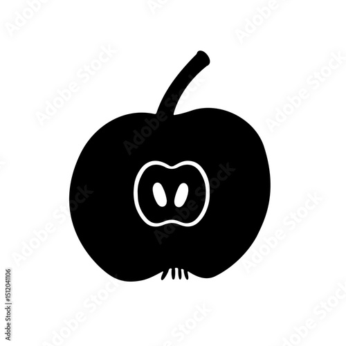 Black and white silhouette of half an apple on a white isolated background. Vector icon