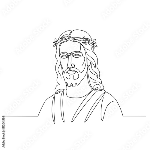 Continuous line drawing of Jesus Christ with crown of thorns  