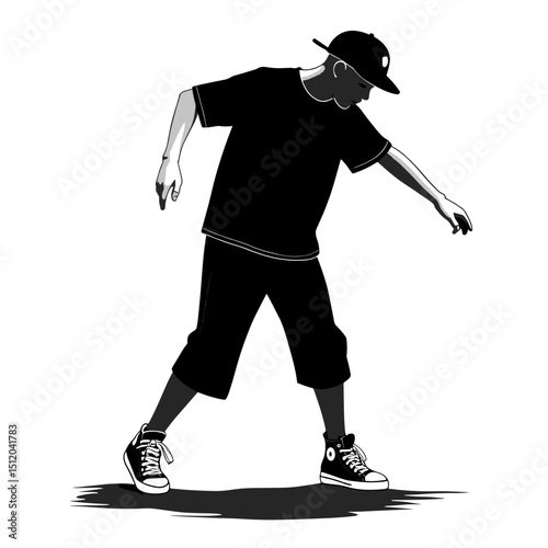 Silhouette of a street dancer wearing cap  in motion  