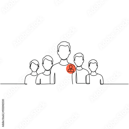 Line art illustration of individuals with a highlighted figure representing a winner
