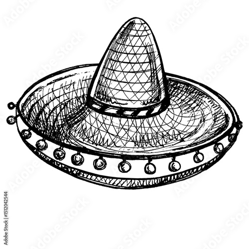 Hand-drawn sombrero sketch. Vintage drawing of hat