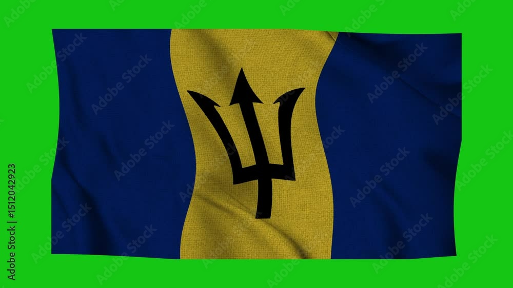 Barbados flag animation on green screen background seamless loop. 4K	