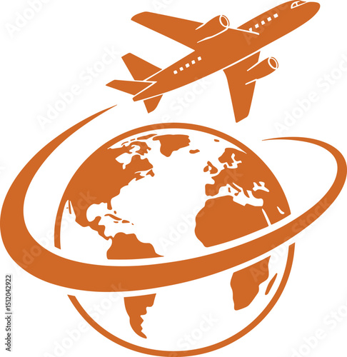Airplane Flying Around the World Globe with Flight Path Travel and Tourism Concept