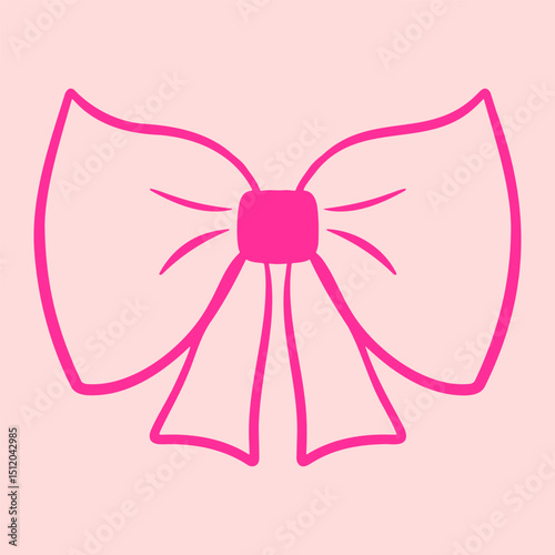 Hand draw pink girly linear bow on isolated background. Decorative flirty festive romantic vector element