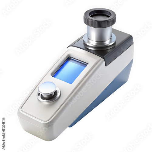 A sleek, modern optical device featuring a blue digital display and adjustable lens, ideal for laboratory or field use.