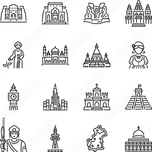 Collection of Country Line Style Icons 

