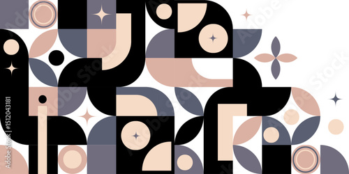 Modern Abstract Geometric Pattern background banner design in Neutral Tones.Neo geo style geometric design. For backgrounds, promotional materials, banners, packaging, textiles,branding.Vector