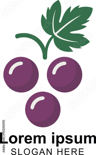 Stylized Grape Logo Design with Green Leaf and Purple Berries for Wine or Juice Business