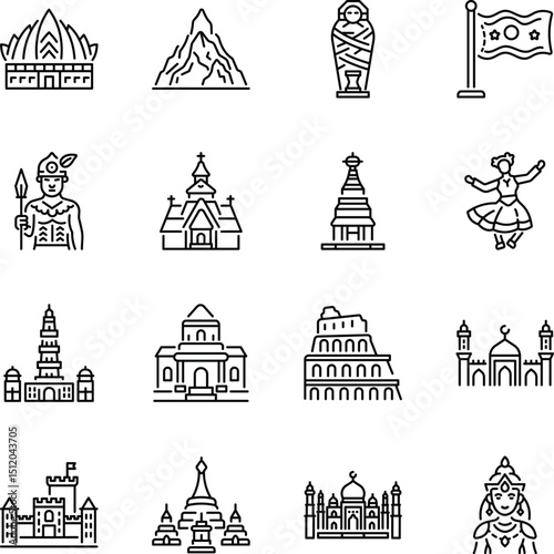 Set of Country Art Outline Style Icons 

