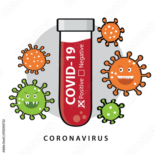 COVID 19 Coronavirus. Infected blood sample in the sample tube. Vector illustration.