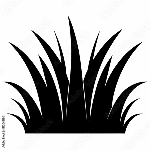 Black silhouette icon of grass blades for nature designs