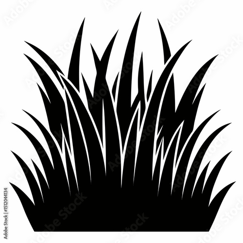Black silhouette icon of grass blades for nature designs