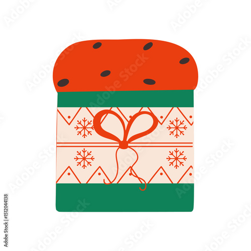 Festive drawing italian christmas panettone on isolated white background. Vector flat illustration