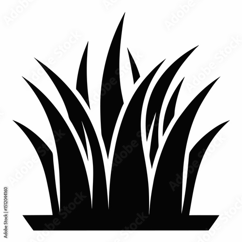 Black silhouette icon of grass blades for nature designs