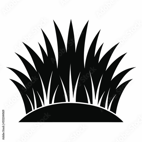Black silhouette icon of grass blades for nature designs