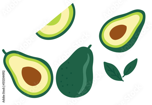 set of avocado fruits