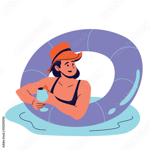 Illustration of an Swimming Pool Women Relaxing Cartoon Character