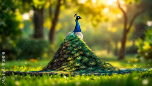 Regal peacock showcasing iridescent feathers in Baroque painting aesthetic