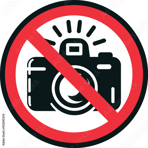 A black camera icon with flash crossed out by a red circle with a white background and black outline