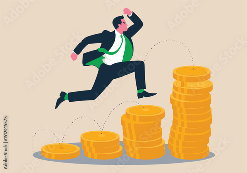 Business Growth Financial Success Vectors Illustrations - growth, success, financial progress, investment return, business achievement, wealth increase