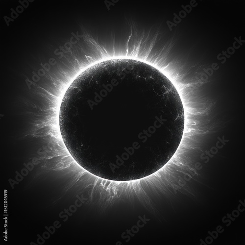 Eclipse graphic. Dark circle sun with bright corona photo