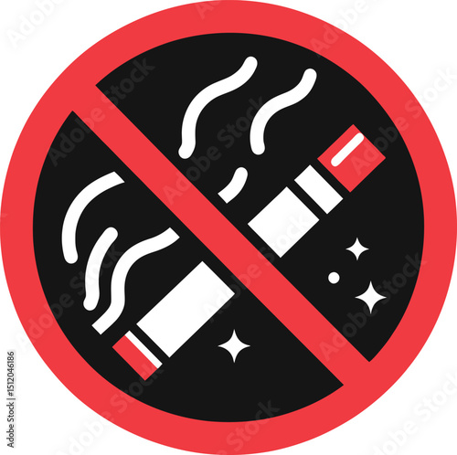 A graphic of a no smoking sign featuring a cigarette with smoke inside a red circle with a red line