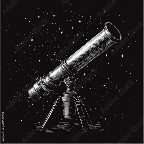 Vintage Telescope Against Starry Night Sky