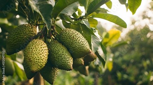 Soursop tree with a bunch of growing mature Soursop