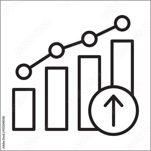 Business data icon. Increasing chart icon. Climb up statistic symbol. Icon symbol of profit, sales, market, diagram, graph. Vector illustration.