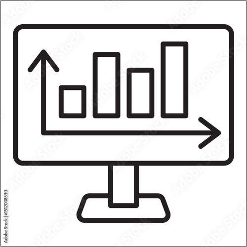 Chart displayed on monitor icon. Business data icon. Statistic monitoring icon.. Icon symbol of profit, sales, market, diagram, graph, observe,. Vector illustration.