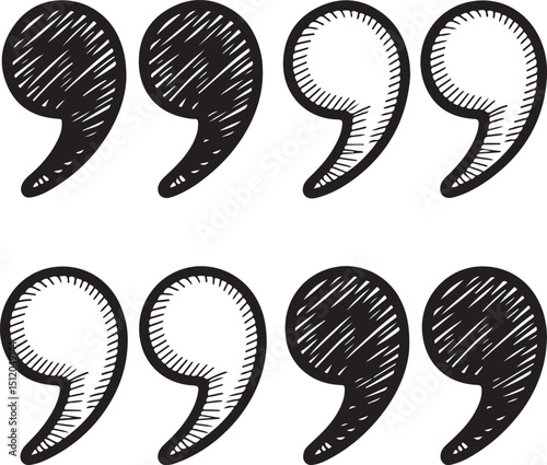 Hand drawn quotation marks illustration in a black and white sketch style arrangement