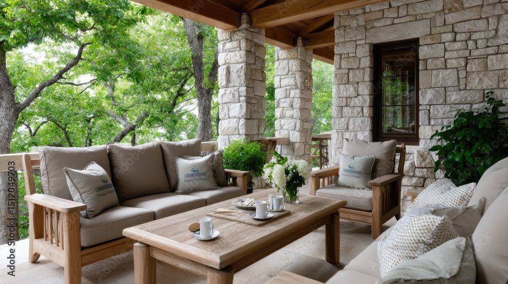 Fototapeta premium Experience the tranquility of a rustic wooden terrace overlooking Tuscan hills at sunset, surrounded by soft pastel hues and golden light