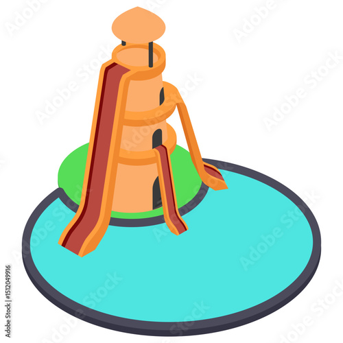 Water Rampage isometric Concept, plunge pool vector icon design, water world symbol, recreation play ground Sign, Amusement or theme park stock illustration