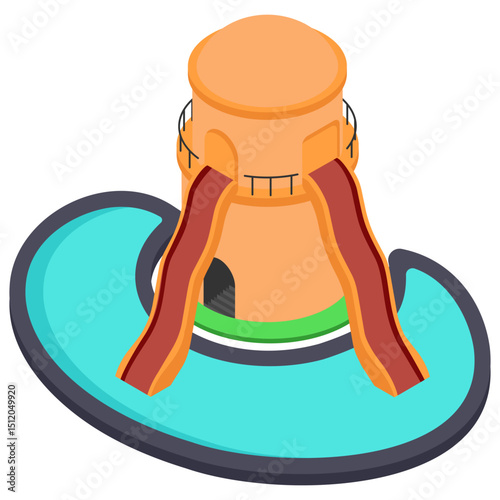 Bouncy Castles and Inflatable Water Slides isometric Concept, Body slides vector icon design, water world symbol, recreation play ground Sign, Amusement or theme park stock illustration